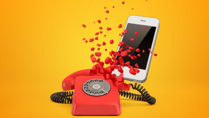 3d,Rendering,Of,Red,Wireline,Phone,Breaking,In,Pieces,And